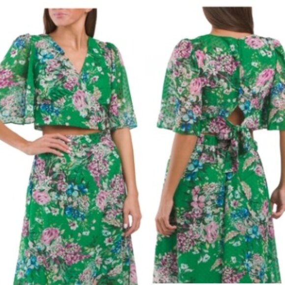 Kensie Green Floral 2 Piece Skirt Set, Size 12 - Picture 4 of 12
